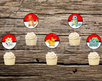 Toppers de cupcake de Pokémon, Toppers de Pokémon, Toppers de aniversário de Pokémon, Toppers de cupcake de aniversário de Pokémon, DOWNLOAD INSTANTÂNEO
