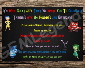 Inside Out Birthday Party, Inside Out Birthday Invitations, Inside Out Party, Inside Out Invite, Inside Out Birthday, DIGITAL DOWNLOAD