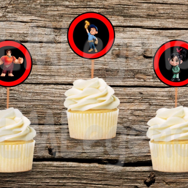 Wreck it Ralph Cupcake Toppers, Wreck It Ralph Birthday, Wreck It Ralph Party, Wreck It Ralph Birthday Party, Digital File