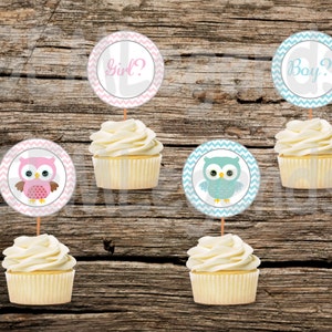 Gender Reveal Cupcake Toppers, Gender Reveal Party, Gender Reveal Toppers, Gender Reveal, Owl Gender Reveal, INSTAND DOWNLOAD