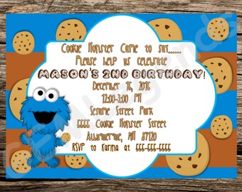 Cookie Monster Birthday Invitation, Cookie Monster Party, Cookie Monster Invitation, Cookie Monster Printable