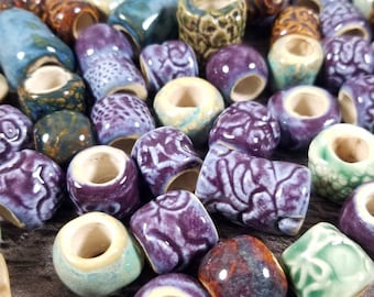 Handmade Stoneware Clay Beads: Assorted Glazed Colors, 10mm Hole (Set of 5)