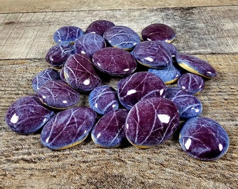 Handmade ceramic cabochon for jewelry making. Mosaic art. Artisan craft supplies. Purple glaze.