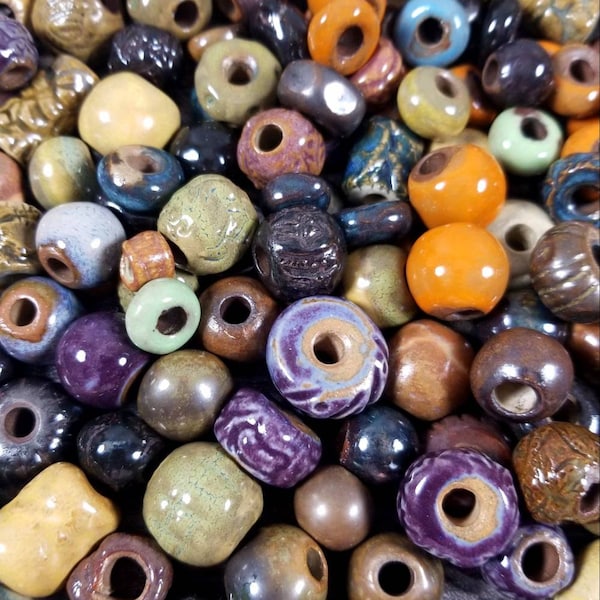 Assorted beads with 5mm holes, Set of 10, Handmade from clay, Jewelry, Crafting, Macrame, Hair accessories, Dreadlocks