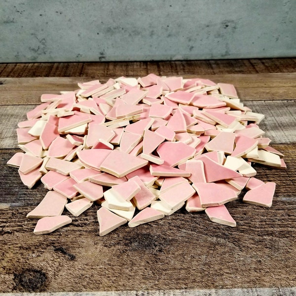 Pottery shards for mosaic crafting or jewelry making Half pound Tumbled smooth Pink glaze Wire wrapping supplies Art supply