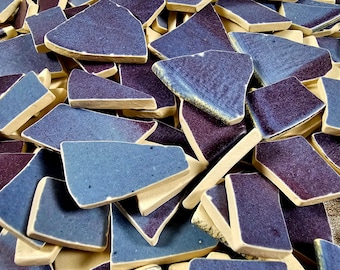 Purple Glazed Pottery Shards: Tumbled Mosaic & Jewelry Supplies