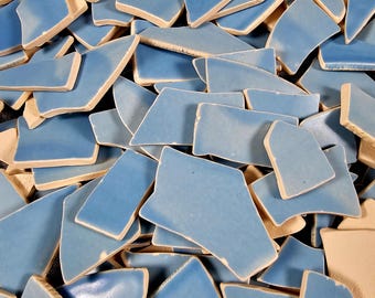Blue Glazed Pottery Shards: Tumbled Mosaic Tiles, Jewelry Making