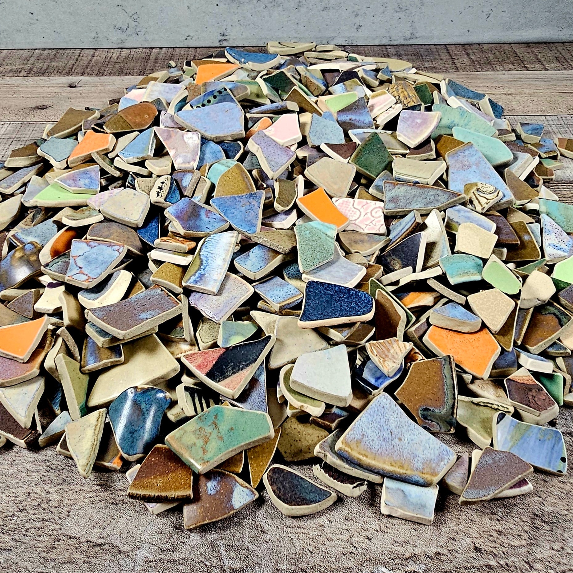 Tumbled ceramic shards in assorted shape, size and color One pound curved Crafting supplies Wire wrapping Jewelry Mosaic pottery pieces
