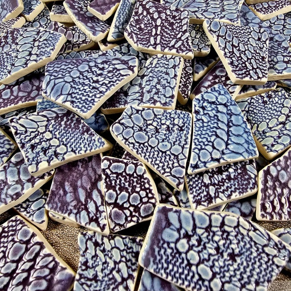 Pottery shards for mosaic crafting or jewelry making Half pound Tumbled textured Purple glaze Wire wrapping supplies Art supply
