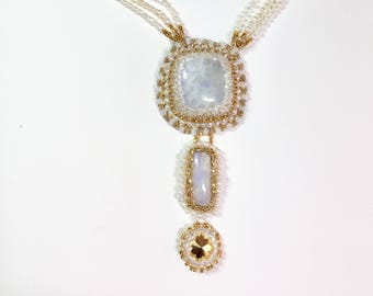 Moonstone, Pearls and Gold Plated Beads
