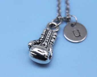 Sterling Silver 3D Boxing Glove Charm With 18" Rope Chain Necklace – 925 Silver, No Stone – Made In USA
