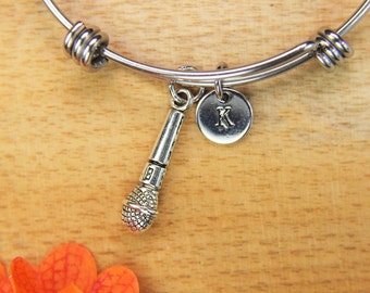 Microphone bangle initial bangle music note charm bangle charm bracelet microphone bracelet music note bracelet bff bangle note gift