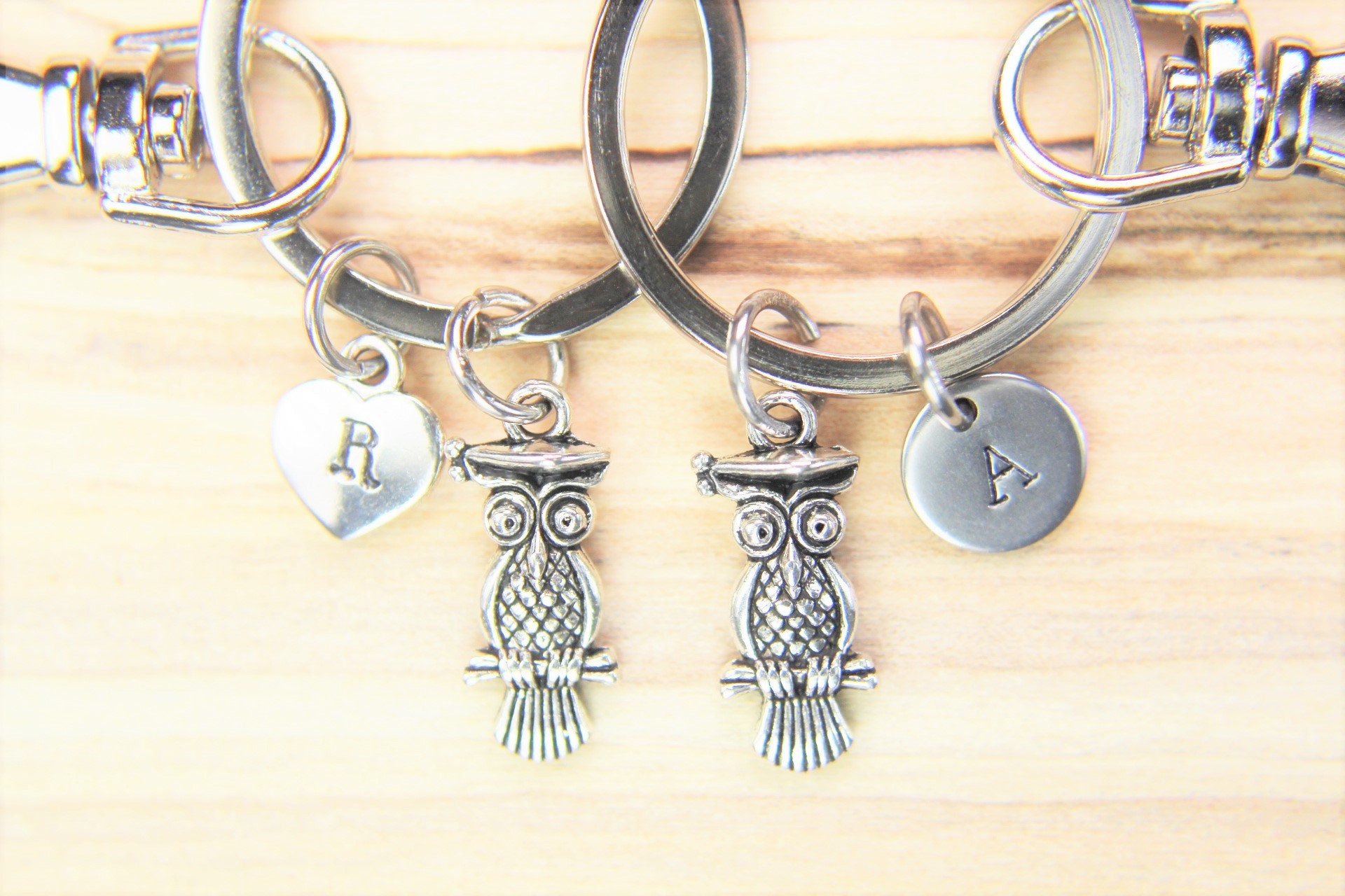 Set of 2 Silver Owl Doctor Charm Keychain Bird Gift Owl Doctor Pendant Wild Animal Charm Owl Jewelry