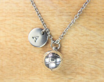 Basketball  Necklace Silver Basketball Charm Necklace Basketball Charm Basketball Jewelry Basketball Gift  Initial Charm