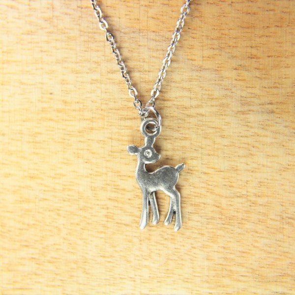 Deer Necklace Silver Deer Charm Necklace Animal Charm Deer Jewelry Deer Pendant Outdoor Gift Christmas Gift Mother's Day Personalized Gift