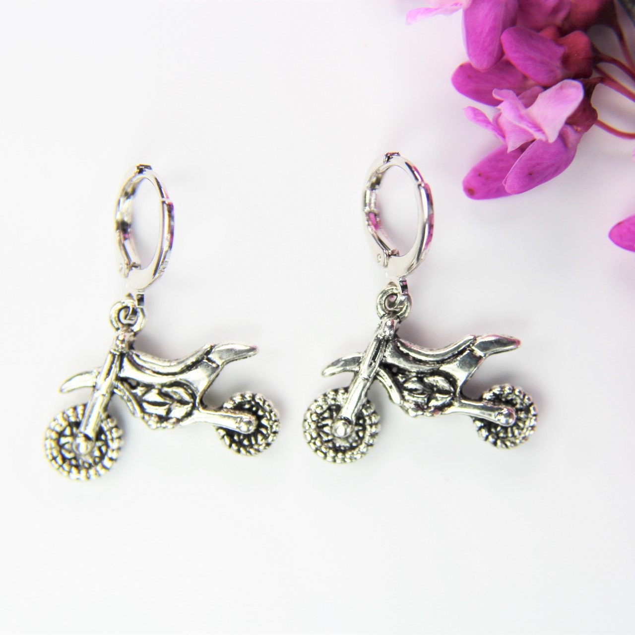 Dirt Bike Earrings Silver Motocross Rider Charm Earrings Etsy UK
