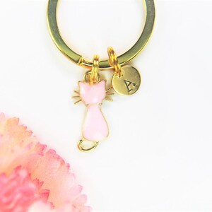 Gold Pink Cat Keyring Cute  Cat Charm Christmas Gift Mom Gift Cute Pet Gift Halloween Gift Birthday Gift Valentine's Gift Personalized