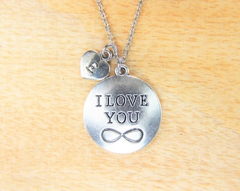 Silver I Love You Charm Necklace I Love You Infinity  Necklace  I Love You Infinity Gift  Initial  Charm Initial Necklace