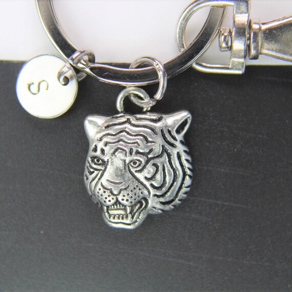 Silver Tiger Head Charm Keychain Animal Keychain Tiger Head