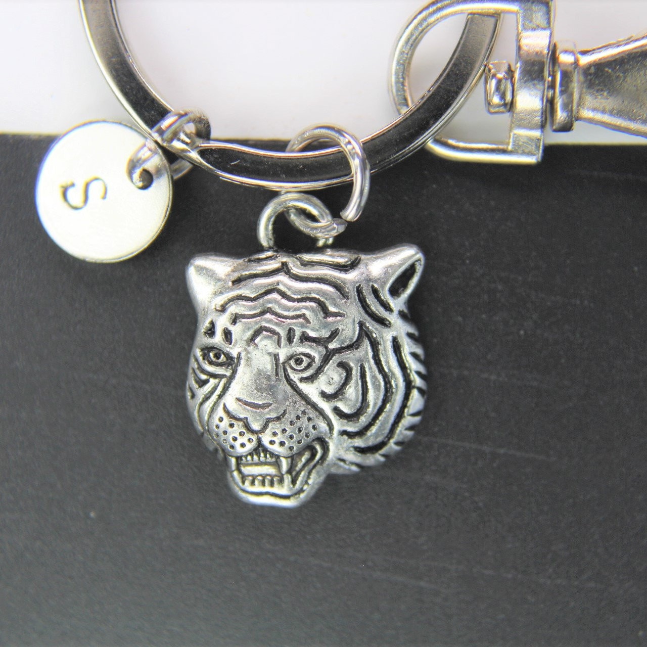 Silver Tiger Head Charm Keychain Animal Keychain Tiger Head