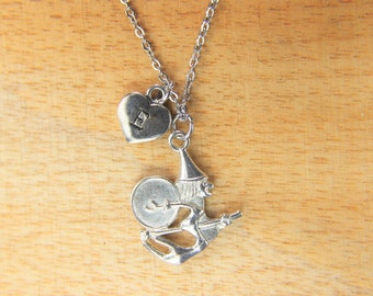 Flying witch Necklace Flying witch Charm with Initial Charm Necklace Witch on a Broom Charm witch Charm Personalized Necklace