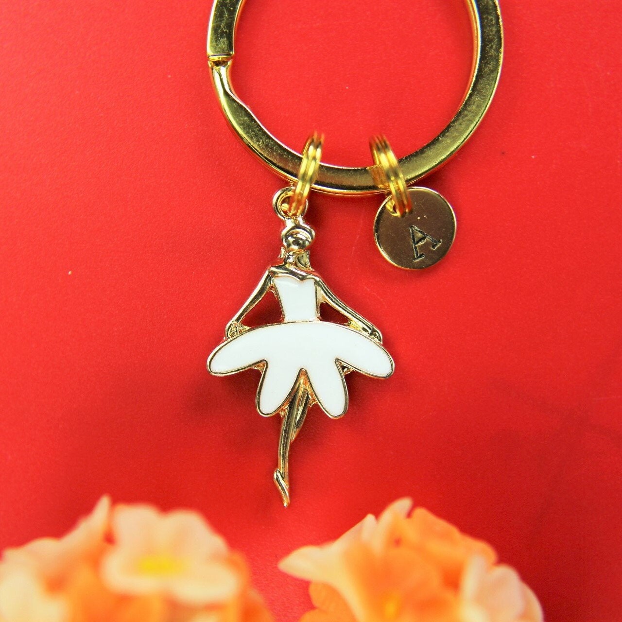 Ballet Key Rings Light Gold Plated Ballet Dancer White Keyrings Dancer Charm Ballet ...