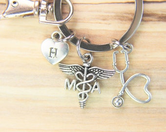 Best Christmas Gift Medical Assistant Keychain MA Medical Charm Medical Student Gift Caduceus Gift Stethoscope Heart Gift Personalized Gift