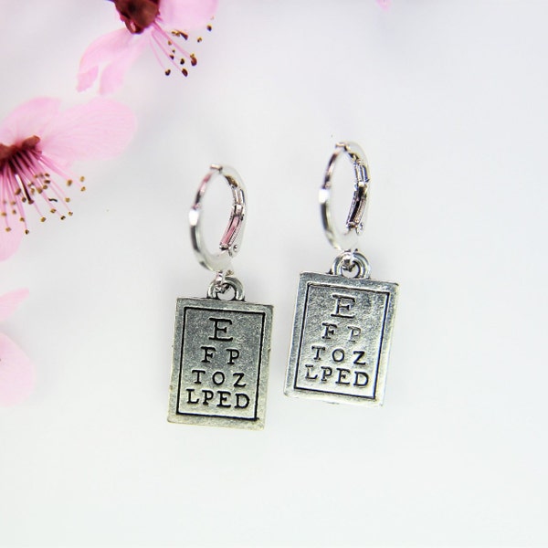 Silver Eye Care Charm Earrings Eye Chart Charm Vision Charm Earrings Optometry Gift  Eye Doctor Charm Earrings Eye Doctor Gift Vision Gift