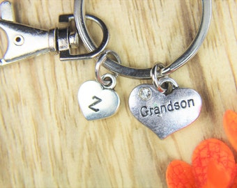 Silver Grandson Charm Keychain Family  Charm Keychain Grandson  Pendant Personalized Keychain  Initial Keycharm Monogram Jewelry