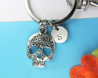 Day of the Dead Mexican Sugar Skull Keyring Mexican Sugar Skull Charm Skull Pendant Halloween Gift Birthday Gift  Personalized Gift