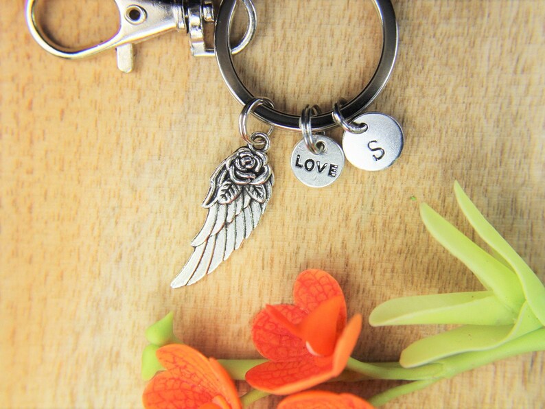 Angel Wing with Flower keychain Angel Wing Gift Valentine's Day Gift Mother's Day Gift Wing Pendant Love Gift Personalized Keychain image 8