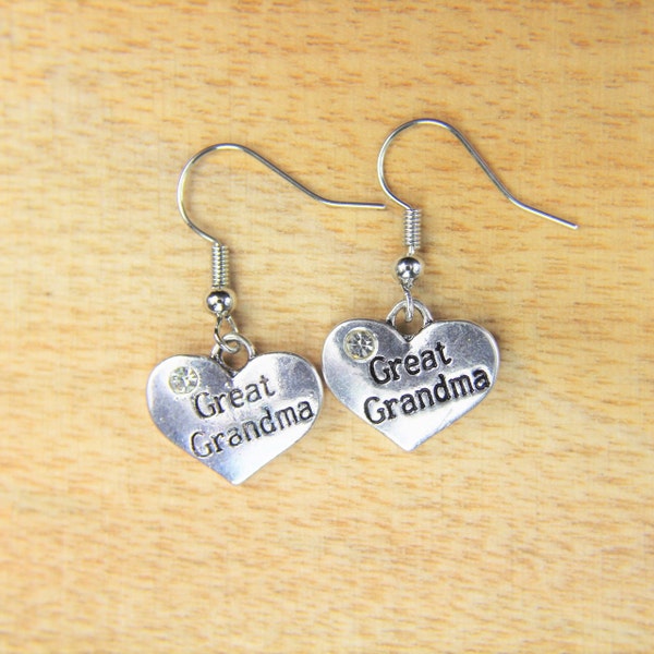 Sliver Great Grandma Earrings Family Charm Heart with Great Grandma Earrings Great Grandma Gift Great Grandma Charm  Personalized Gift