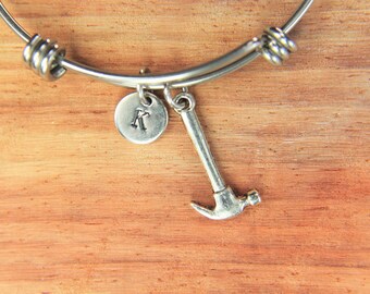 Hammer Bracelet Silver Hammer Charm Bracelet Tools Pendant Tool Handyman Gift Christmas Gift Birthday Gift Personalized Gift Initial Charm