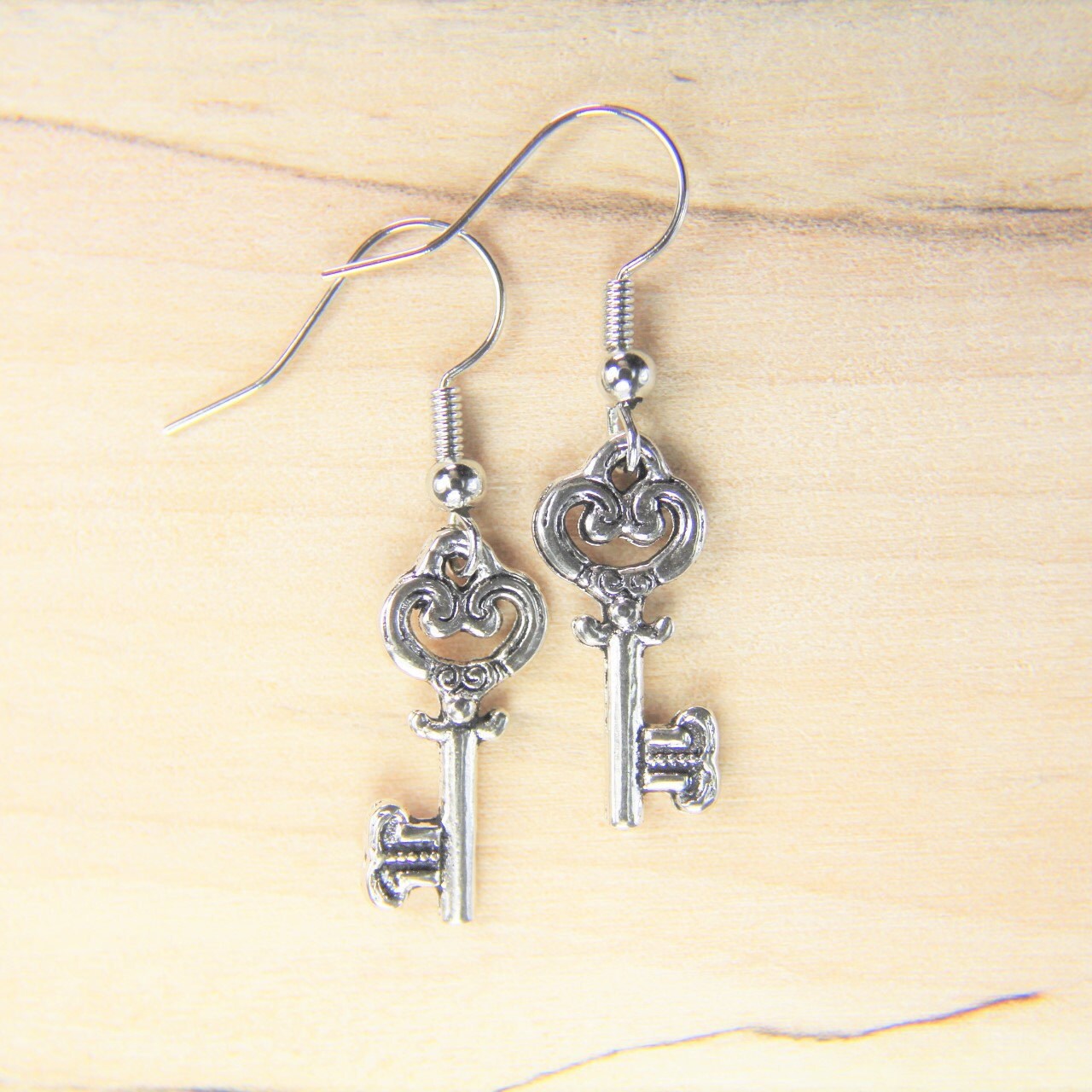 Love Heart Key Earrings Valentine s Day Silver Key Charm Heart