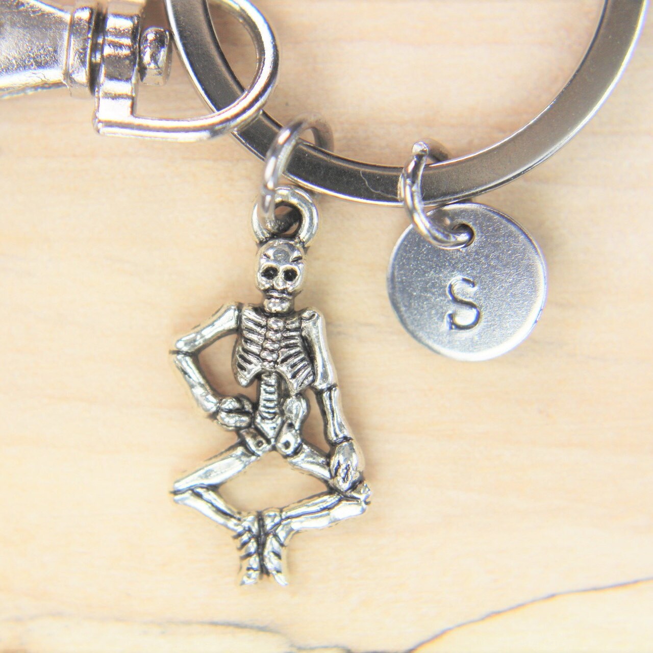 Skeleton charm with initial charm keychain Skeleton pendant Etsy