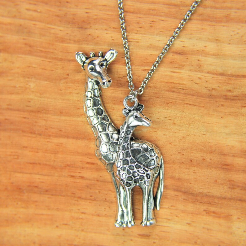 Big Giraffe Necklace Silver Giraffe Mom& Baby Charm Necklace Mother's Day Christmas Gift Valentine' s Gift Birthday Gift Personalized image 4