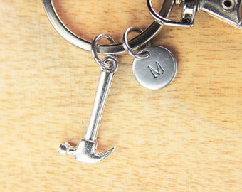 Tools Handyman Keyring Silver Handyman Charm Keyring Father's Day Hammer Gift Christmas Gift Birthday Gift Personalized Initial Charm
