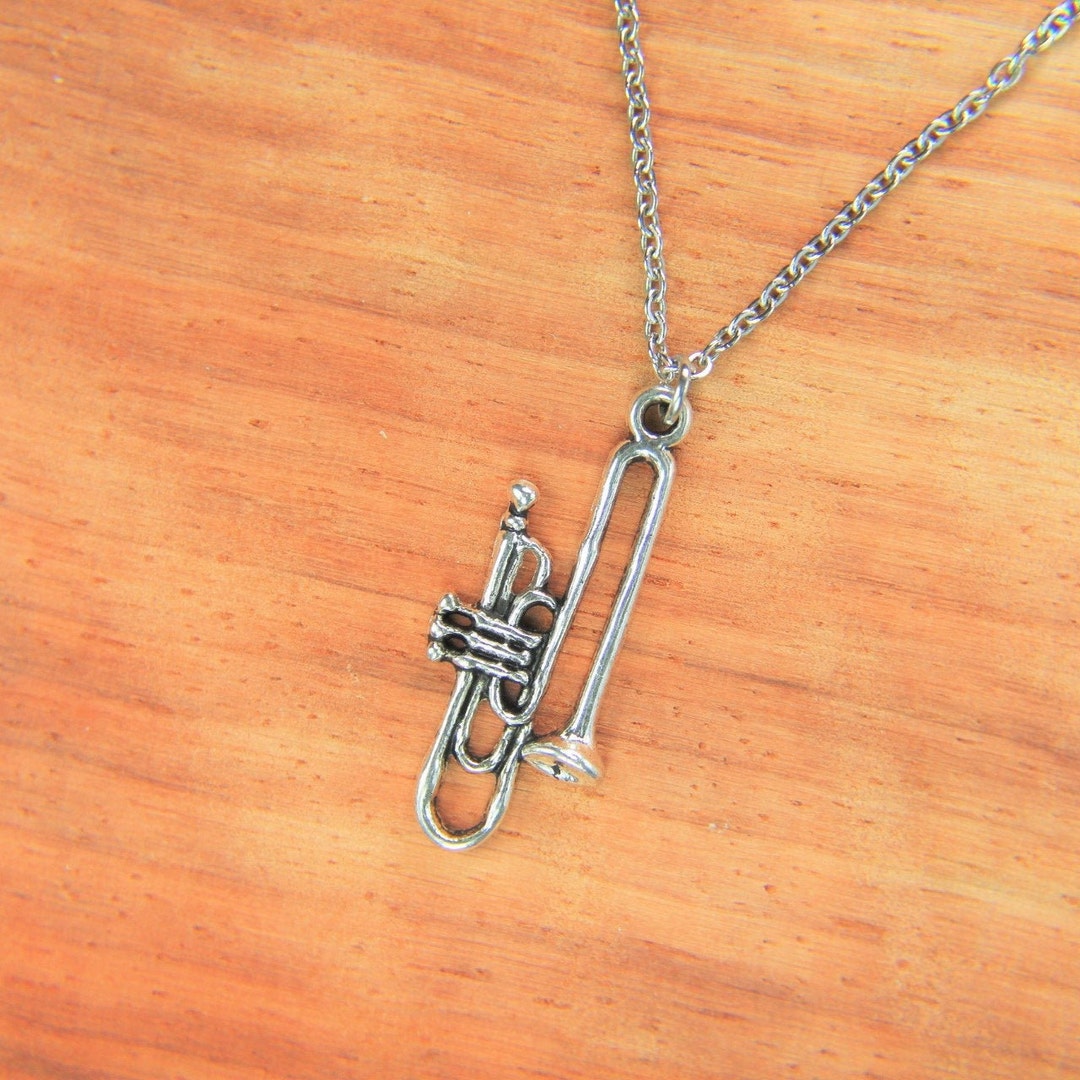 Silver Trombone Charm Necklace Trombone Necklace Trombone Gift Music