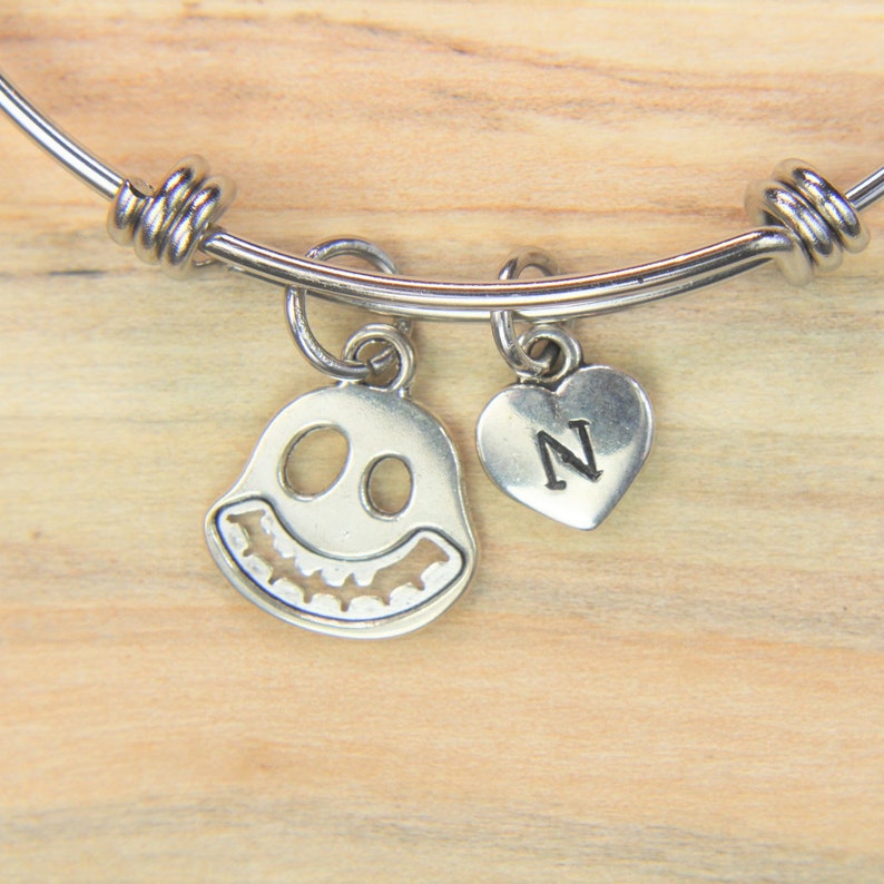 Ghost Bangle Silver Ghost Charm Bangle Halloween Jewelry Christmas Gift Ghost Pendant Personalized Initial Bangle
