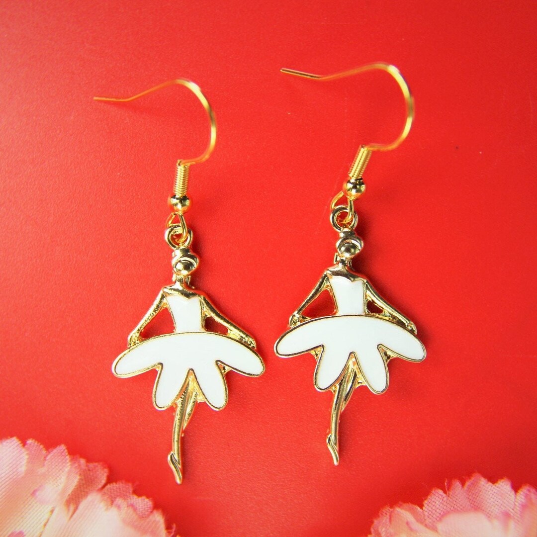 Light Gold Plated Ballet Dancer White Earrings Dancer Earrings Dancer