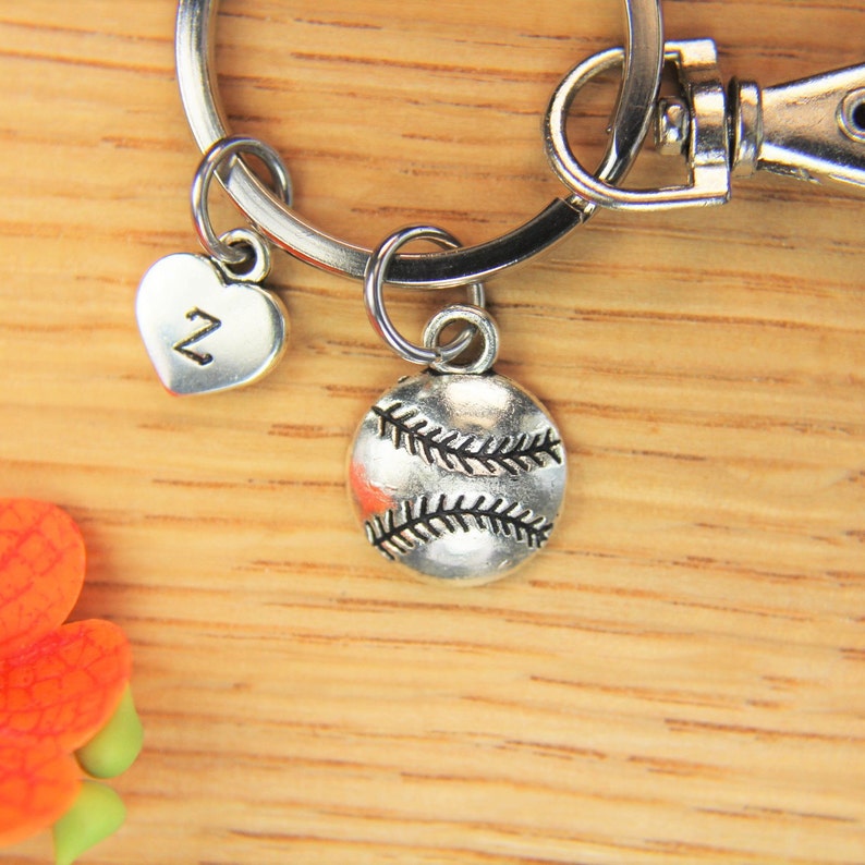 Softball Charm Keychain Softball Key Ring Silver Softball Etsy