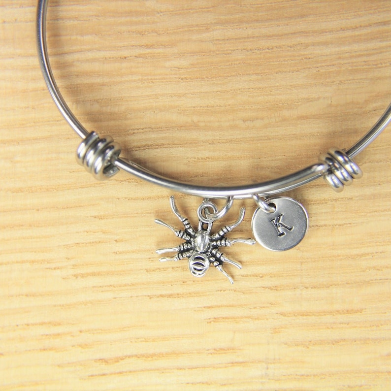 Spider Charm Bracelet Spider Charm Bangle Spider Charm Spider Etsy