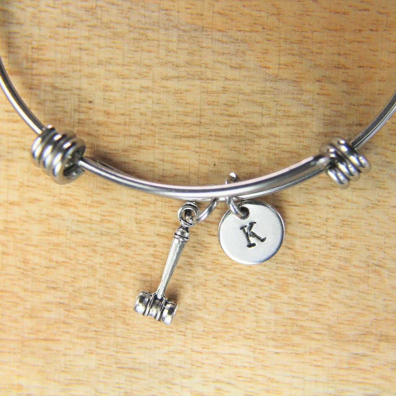 Hammer Bangle Silver Hammer Charm Bangle Judges Bracelet Etsy