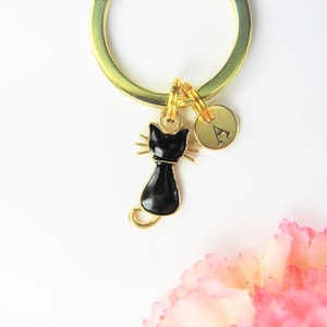 Gold Black Cat Keyring Cute Cat Charm Christmas Gift Animal Gift Cute Pet Gift Halloween Gift Birthday Gift Valentine's Gift Personalized