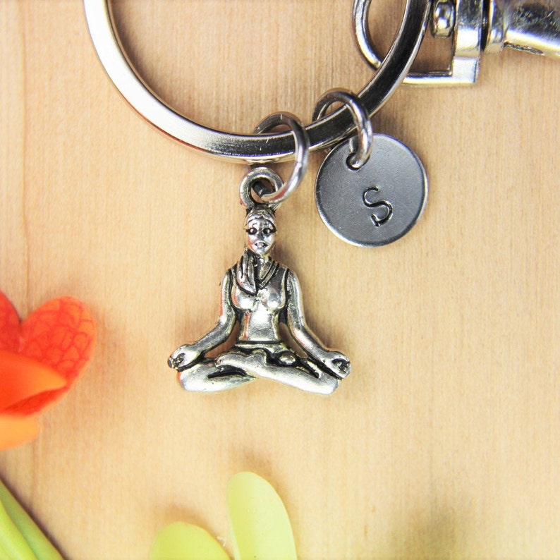 Yoga Keychain Silver Yoga Charm Keychain Yogi Charm Etsy