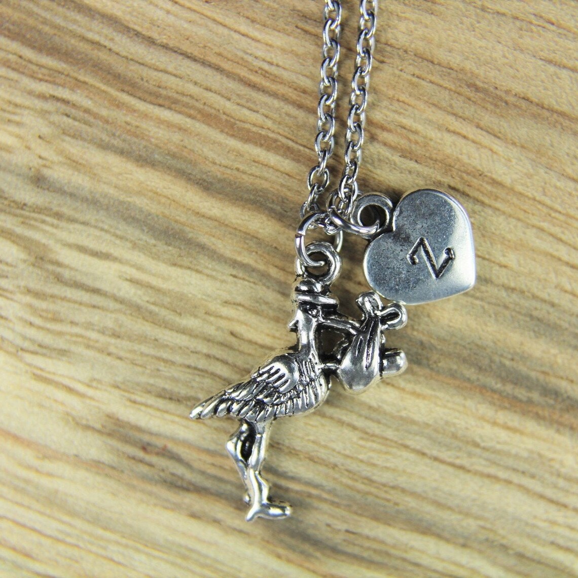 Silver Stork Charm Necklace Stork Necklace Stork Gift Bird Etsy