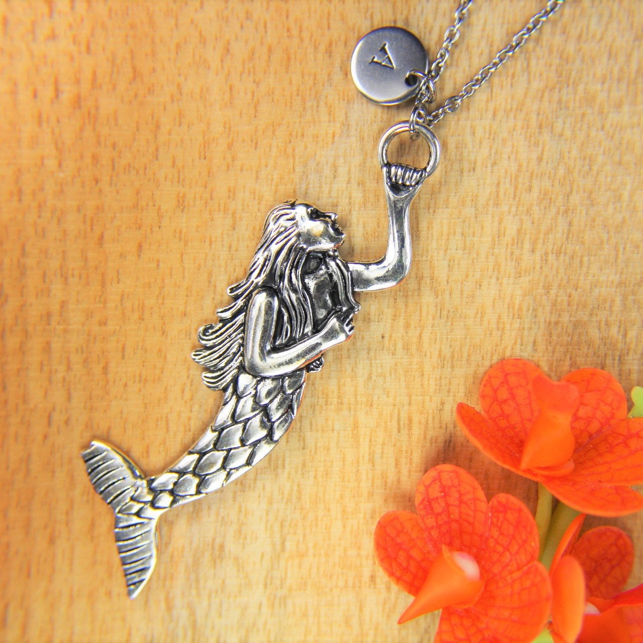 Silver Mermaid Charm Necklace Mermaid Gift Mermaid Jewelry Big Etsy