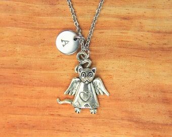 Angel Wing Necklace Silver Angel Charm Necklace Angel Gift Valentine's Gift Birthday Gift Guardian Gift Personalized Gift Initial Necklace