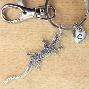 Silver Lizard charm Keyring Lizard Pendant Animal Charm Birthday Gift Father's Day Mother's Day Christmas Gift Personalized initial Charm