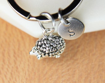 Silver Hedgehog Charm Keychains Hedgehog Charm Keychain Animal Keyring  Birthday Gift Personalized Keychain Initial Charm Customized Jewelry